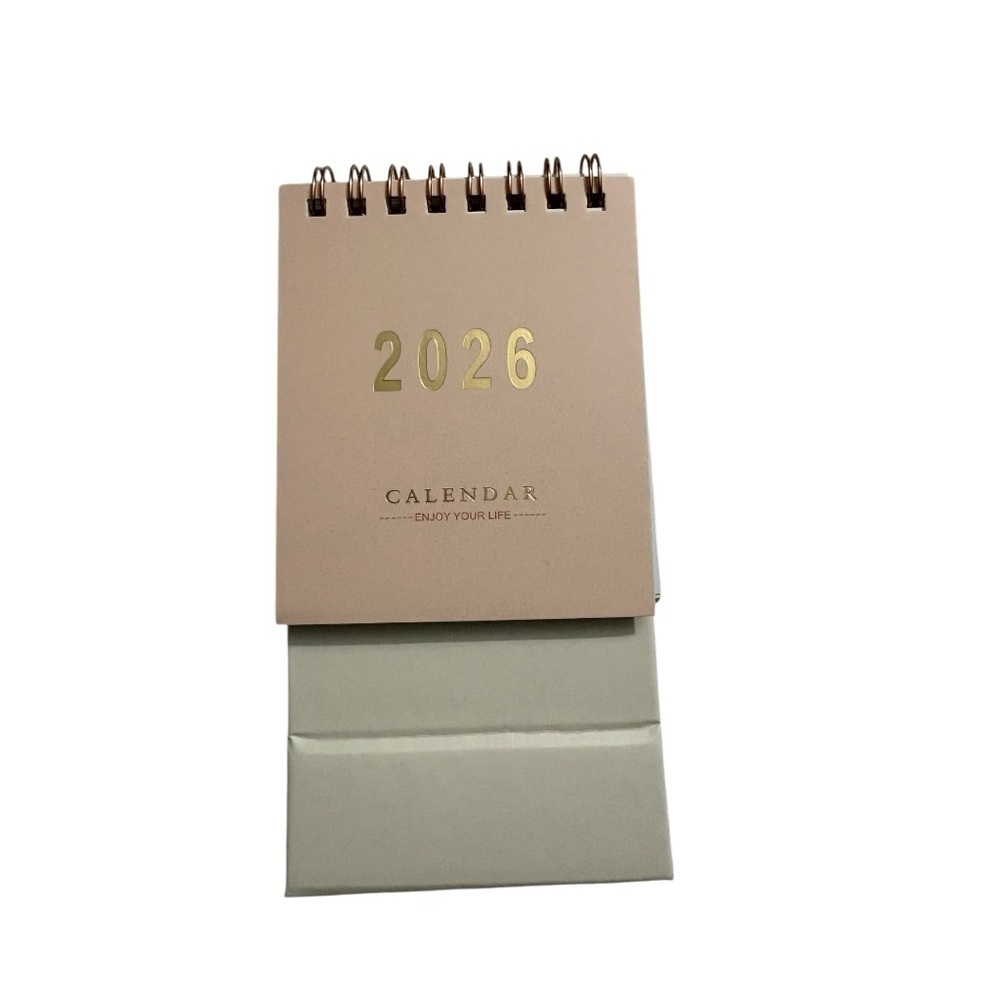 2026 -2027 Spiral Desk Calendar in Pink and Gold. New